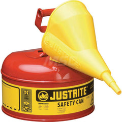 Justrite - Safety Dispensing Cans; Capacity: 1 Gal. ; Material: Steel ; Color: Red ; Height (Decimal Inch): 11.000000 ; Diameter/Length (mm): 9.50 ; Approval Listing/Regulations: FM Approved; UL; ULC; TUV - Exact Industrial Supply