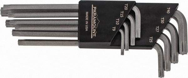 Paramount - 8 Piece T9 to T40 Steel L-Key Torx Key Set - T9, T10, T15, T20, T25, T27, T30, T40 Torx Size - Caliber Tooling