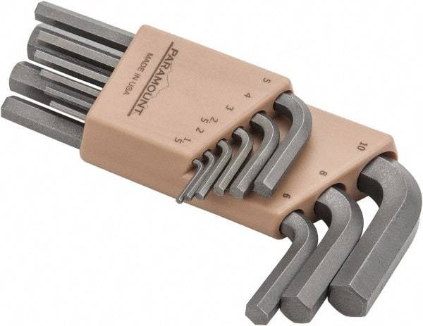 Paramount - 9 Piece L-Key Short Arm Hex Key Set - Hex Range 1.5 to 10mm, Steel - Caliber Tooling