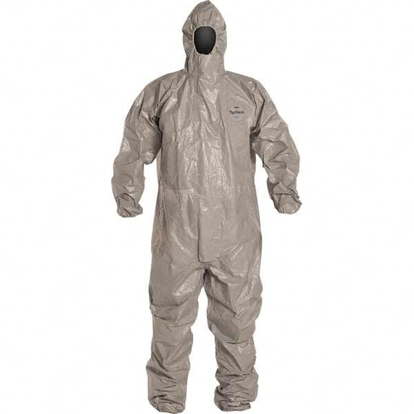 Non-Disposable Rain & Chemical-Resistant Coverall: Gray, Tychem Zipper Closure, Elastic Cuff, Elastic Ankle