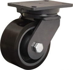 Hamilton - 6" Diam x 3" Wide x 8" OAH Top Plate Mount Swivel Caster - Polyurethane Mold onto Cast Iron Center, 2,860 Lb Capacity, Tapered Roller Bearing, 5-1/4 x 7-1/4" Plate - Caliber Tooling