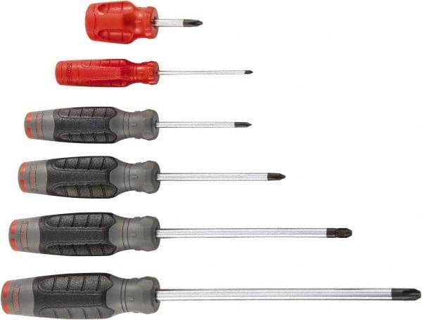 Proto - 6 Piece Phillips & Stubby Screwdriver Set - Bit Sizes: Philips #0 to #4 - Caliber Tooling