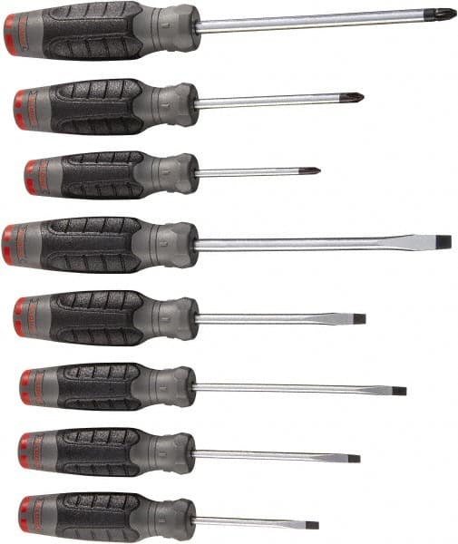 Screwdriver Set: 8 Pc, Cabinet, Phillips & Slotted Bit Sizes: Philips #1 to #3