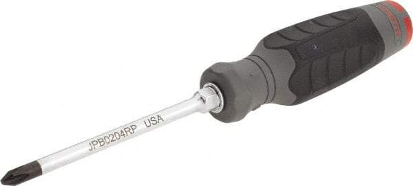 Proto - #2, 4-1/4" OAL, Standard Phillips Screwdriver - 4" Blade Length, Round Shank, Ergonomic Handle - Caliber Tooling