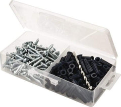 Value Collection - 200 Piece, #10 to 12 Screw, Plastic & Steel Slotted/Phillips Drive Anchor Assortment - Zinc Plated, 1" Long - Caliber Tooling