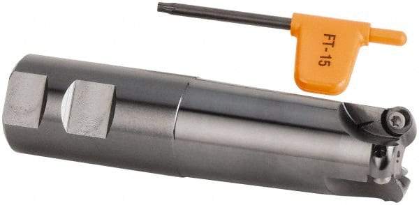 Kennametal - 1-1/4" Cutting Diam, 1-1/4" Shank Diam, 1-1/4" Max Depth of Cut, Straight Shank Indexable Copy End Mill - 3 Inserts, RD.X 10.. Insert, KDM Toolholder, Through Coolant - Caliber Tooling