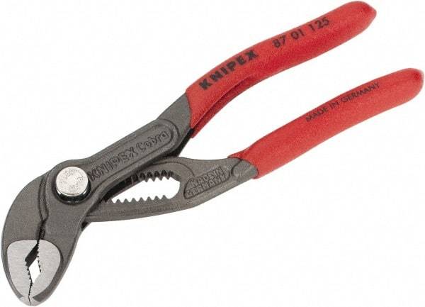 Knipex - 5" OAL, 1" Max Capacity, 20mm Jaw Length, 13 Position Box Joint Tongue & Groove Pliers - Self Grip V-Jaws, Plier Head, Nonslip Plastic Handles - Caliber Tooling