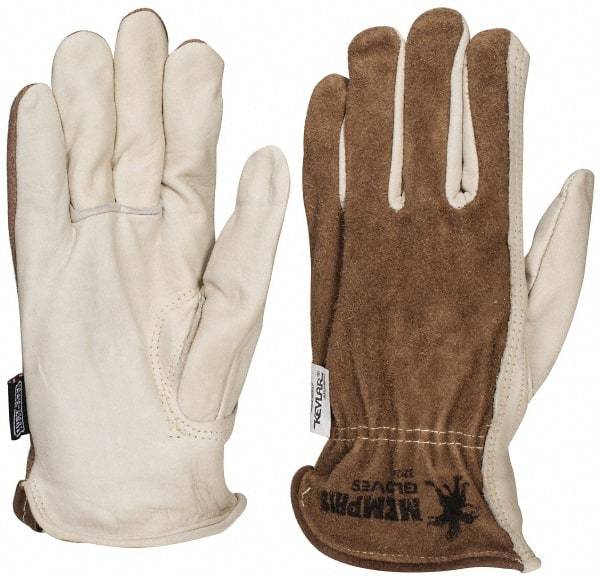 MCR Safety - Size L (9) Split Back/Grain Palm Cowhide General Protection Work Gloves - For Work & Driver, Uncoated, Full Fingered, Cream/Black/Brown, Paired - Caliber Tooling