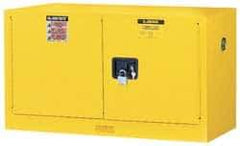 Justrite - 2 Door, 1 Shelf, Yellow Steel Stackable Safety Cabinet for Flammable and Combustible Liquids - 24" High x 43" Wide x 18" Deep, Manual Closing Door, 17 Gal Capacity - Caliber Tooling