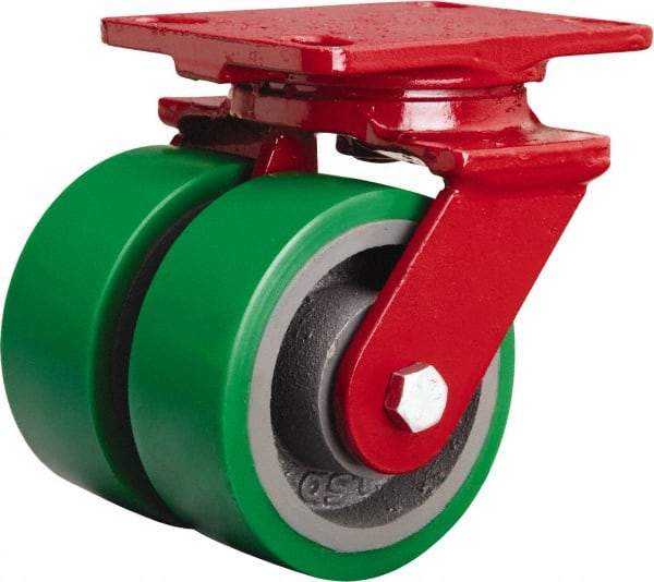 Hamilton - 5" Diam x 2" Wide x 6-3/4" OAH Top Plate Mount Swivel Caster - Polyurethane Mold onto Cast Iron Center, 2,100 Lb Capacity, Sealed Precision Ball Bearing, 4-1/2 x 6-1/2" Plate - Caliber Tooling