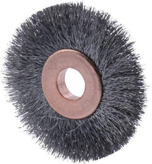 Osborn - 1-1/2" OD, 1/4" Arbor Hole, Crimped Steel Wheel Brush - 1/8" Face Width, 21/64" Trim Length, 0.003" Filament Diam, 20,000 RPM - Caliber Tooling