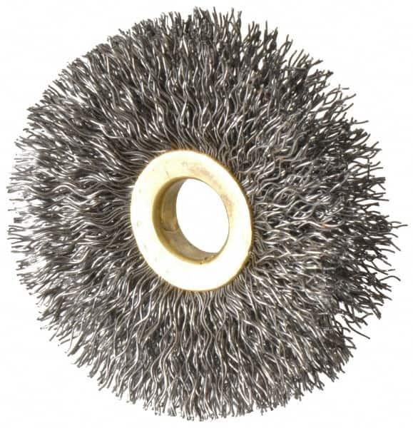 Osborn - 2-1/2" OD, 1/2" Arbor Hole, Crimped Steel Wheel Brush - 1/4" Face Width, 3/4" Trim Length, 0.014" Filament Diam, 20,000 RPM - Caliber Tooling