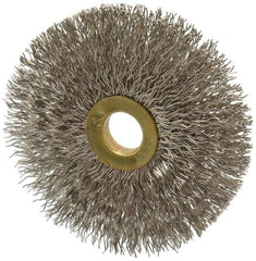 Osborn - 3" OD, 1/2" Arbor Hole, Crimped Stainless Steel Wheel Brush - 1/4" Face Width, 1" Trim Length, 0.014" Filament Diam, 20,000 RPM - Caliber Tooling