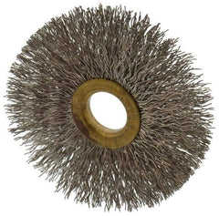 Osborn - 3" OD, 5/8" Arbor Hole, Crimped Stainless Steel Wheel Brush - 3/8" Face Width, 15/16" Trim Length, 0.014" Filament Diam, 20,000 RPM - Caliber Tooling