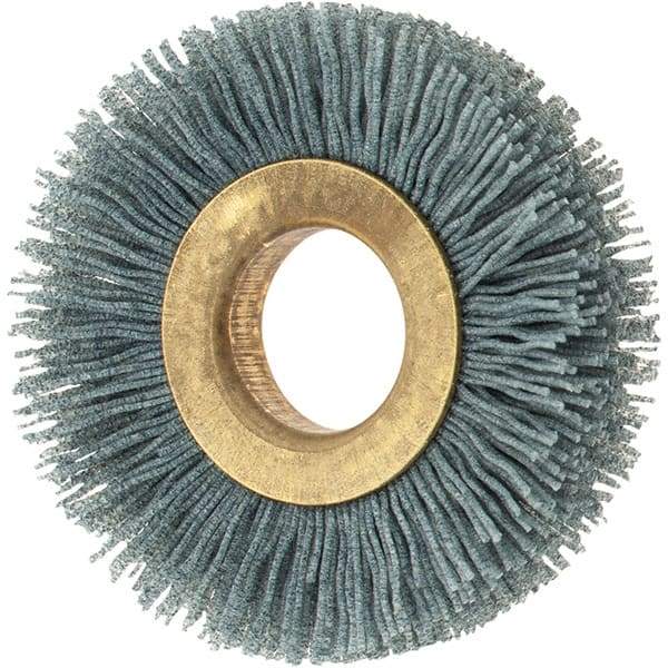 Osborn - 2" OD, 5/8" Arbor Hole, Crimped Nylon Wheel Brush - 3/8" Face Width, 7/16" Trim Length, 0.022" Filament Diam, 15,000 RPM - Caliber Tooling