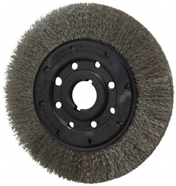 Osborn - 8" OD, 1-1/4" Arbor Hole, Crimped Stainless Steel Wheel Brush - 3/4" Face Width, 1-1/2" Trim Length, 0.0104" Filament Diam, 4,500 RPM - Caliber Tooling