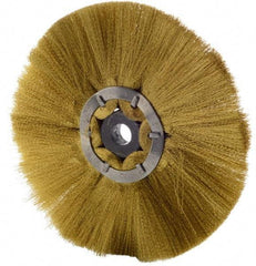 Osborn - 6" OD, 1/2" Arbor Hole, Crimped Brass Wheel Brush - 1/2" Face Width, 1-7/8" Trim Length, 0.005" Filament Diam, 4,000 RPM - Caliber Tooling