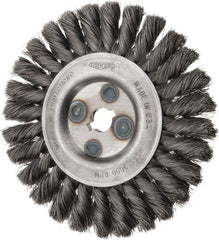 Osborn - 6" OD, 5/8" Arbor Hole, Knotted Steel Wheel Brush - 5/8" Face Width, 1-1/4" Trim Length, 0.0118" Filament Diam, 9,000 RPM - Caliber Tooling