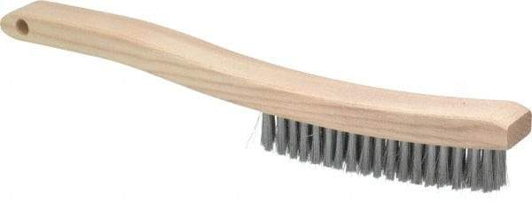 Osborn - 4 Rows x 18 Columns Steel Plater's Brush - 5-3/4" Brush Length, 13-1/4" OAL, 1" Trim Length, Wood Curved Handle - Caliber Tooling