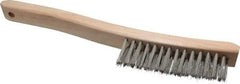 Osborn - 3 Rows x 14 Columns Stainless Steel Scratch Brush - 13-3/4" OAL, 1-1/2" Trim Length, Wood Curved Handle - Caliber Tooling