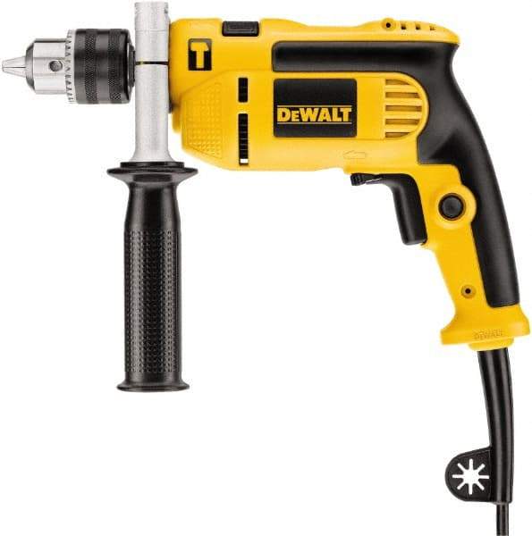 DeWALT - 120 Volt 1/2" Keyed Chuck Electric Hammer Drill - 0 to 47,600 BPM, 0 to 2,800 RPM, Reversible, Pistol Grip with Side Handle - Caliber Tooling