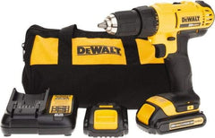 DeWALT - 20 Volt 1/2" Chuck Pistol Grip Handle Cordless Drill - 0-450 & 0-1500 RPM, Single-Sleeve Ratcheting Chuck, Reversible, 2 Lithium-Ion Batteries Included - Caliber Tooling