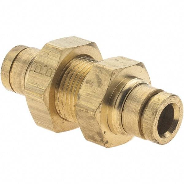 Parker - 1/4" Outside Diam, Brass Push-to-Connect Tube Bulkhead Union - Nitrile O-Ring - Caliber Tooling