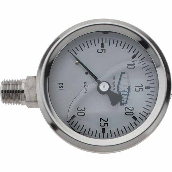 Value Collection - 2-1/2" Dial, 1/4 Thread, 0-30 Scale Range, Pressure Gauge - Lower Connection Mount, Accurate to 2-1-2% of Scale - Caliber Tooling