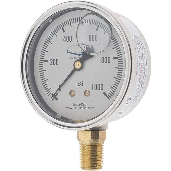 Value Collection - 2-1/2" Dial, 1/4 Thread, 0-1,000 Scale Range, Pressure Gauge - Lower Connection Mount, Accurate to 2-1-2% of Scale - Caliber Tooling