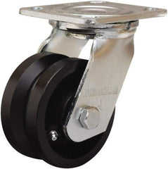 Hamilton - 4" Diam x 2" Wide, Iron Swivel Caster - 800 Lb Capacity, Top Plate Mount, 4" x 4-1/2" Plate, Straight Roller Bearing - Caliber Tooling