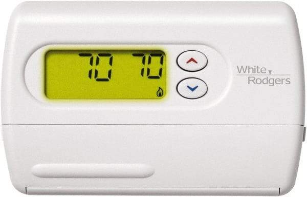 White-Rodgers - 45 to 90°F, 1 Heat, 1 Cool, Digital Nonprogrammable Heat Pump Thermostat - 0 to 30 Volts, Horizontal Mount, Push Button Switch - Caliber Tooling