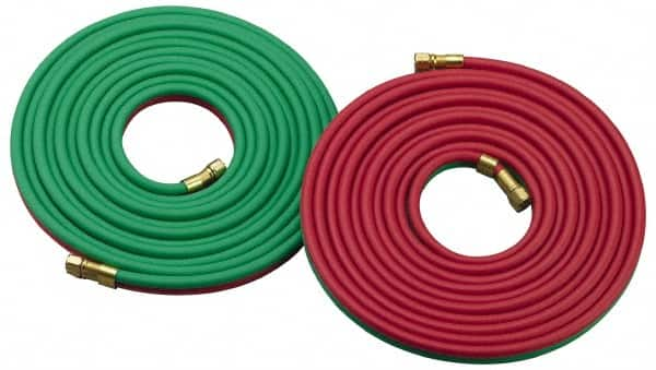 Parker - 3/16" Inside x 7/16" Outside Diam, Grade R Welding Hose - Green & Red, 50' Long, Twin Style, 200 psi Working Pressure - Caliber Tooling