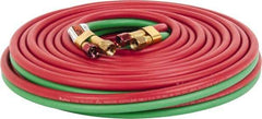 Parker - 1/4" Inside x 17/32" Outside Diam, Grade R Welding Hose - Green & Red, 50' Long, Twin Style, 200 psi Working Pressure - Caliber Tooling