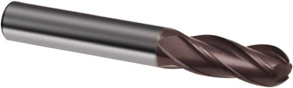 Guhring - 1/2" Diam, 1-1/4" LOC, 4 Flute Solid Carbide Ball End Mill - nano-A Finish, Single End, 3-1/2" OAL, 1/2" Shank Diam, Spiral Flute - Caliber Tooling