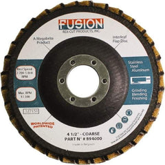 Rex Cut Product - 60 Grit, 4-1/2" Disc Diam, 7/8" Center Hole, Type 29 Aluminum Oxide Flap Disc - 13,300 Max RPM, Fiberglass Backing, Arbor Attaching System, Coated & Non-Woven Combo - Caliber Tooling