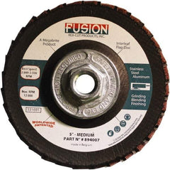 Rex Cut Product - 80 Grit, 5" Disc Diam, 5/8-11 Center Hole, Type 29 Aluminum Oxide Flap Disc - 12,200 Max RPM, Fiberglass Backing, Arbor Attaching System, Coated & Non-Woven Combo - Caliber Tooling