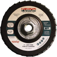 Rex Cut Product - 120 Grit, 5" Disc Diam, 5/8-11 Center Hole, Type 29 Aluminum Oxide Flap Disc - 12,200 Max RPM, Fiberglass Backing, Arbor Attaching System, Coated & Non-Woven Combo - Caliber Tooling