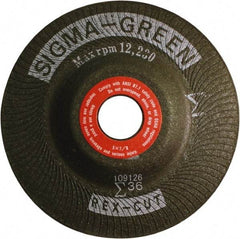 Rex Cut Product - 36 Grit, 5" Wheel Diam, 7/8" Arbor Hole, Type 27 Depressed Center Wheel - Zirconia Alumina/Aluminum Oxide Blend - Caliber Tooling