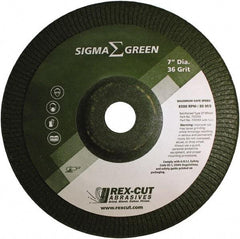 Rex Cut Product - 36 Grit, 7" Wheel Diam, 7/8" Arbor Hole, Type 27 Depressed Center Wheel - Zirconia Alumina/Aluminum Oxide Blend - Caliber Tooling