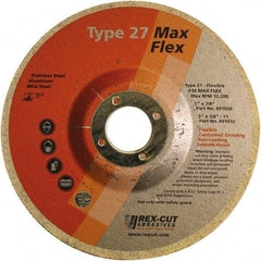 Rex Cut Product - 36 Grit, 5" Wheel Diam, 5/32" Wheel Thickness, 7/8" Arbor Hole, Type 27 Depressed Center Wheel - Aluminum Oxide, 12,200 Max RPM - Caliber Tooling