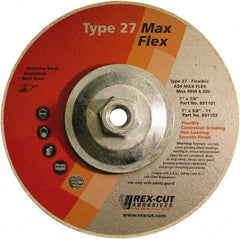 Rex Cut Product - 54 Grit, 7" Wheel Diam, 5/32" Wheel Thickness, Type 27 Depressed Center Wheel - Aluminum Oxide, 8,500 Max RPM - Caliber Tooling