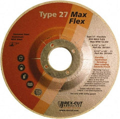 Rex Cut Product - 54 Grit, 4-1/2" Wheel Diam, 5/32" Wheel Thickness, 7/8" Arbor Hole, Type 27 Depressed Center Wheel - Aluminum Oxide, 13,300 Max RPM - Caliber Tooling