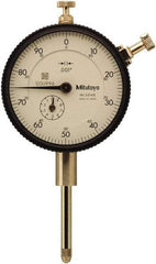 Mitutoyo - 1" Range, 0-100 Dial Reading, 0.001" Graduation Dial Drop Indicator - 57mm Dial, 0.1" Range per Revolution, 0.002" Accuracy, Includes NIST Traceability Certification - Caliber Tooling