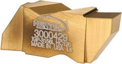 Hertel - 3156IGP Grade HC120, 3.96mm Cutting Width Carbide Grooving Insert - 4.57mm Max Depth of Cut, Left Hand, TiN Finish - Caliber Tooling