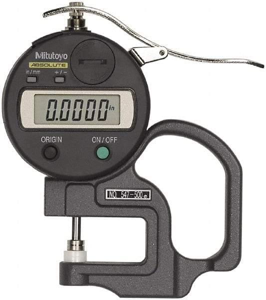 Mitutoyo - 0.47" Measurement, 0.01mm Resolution Electronic Thickness Gage - Accurate up to 0.001" - Caliber Tooling