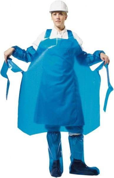 PolyConversions - 35" Wide x 55" Long x 4 mil Thick Chemical Resistant Bib Apron - Polyolefin, Blue, Waterproof, Resists Chemicals, Fats, Oils, Dry Particles, Liquid Splashes - Caliber Tooling