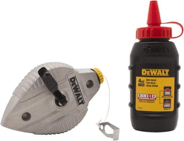 DeWALT - 100' Long Reel & Chalk Set - Red, Includes 4 oz Red Chalk - Caliber Tooling