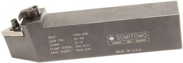 Sumitomo - MTEN, Neutral Cut, 30° Lead Angle, 1" Shank Height x 1" Shank Width, Negative Rake Indexable Turning Toolholder - 6" OAL, TNMG 43 Insert Compatibility, Series Multi-Option - Caliber Tooling