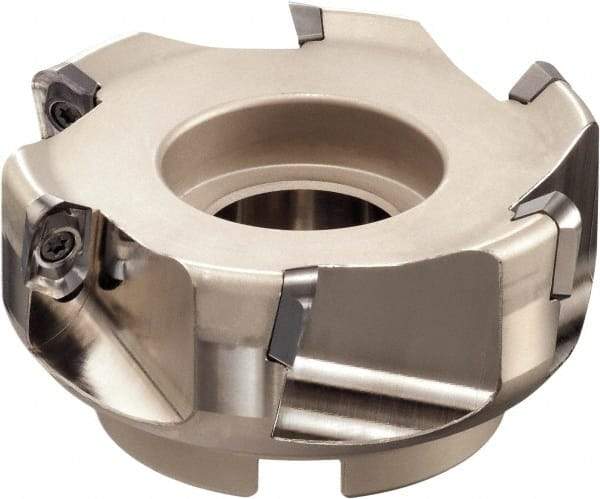 Sumitomo - 6 Inserts, 125mm Cut Diam, 38.1mm Arbor Diam, 22.99mm Max Depth of Cut, Indexable Square-Shoulder Face Mill - 63mm High, AECT 1604 Insert Compatibility, Through Coolant, Series WaveMill - Caliber Tooling