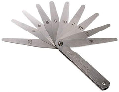 TESA Brown & Sharpe - 26 Piece, 0.0015 to 0.025" Thick, Tapered Feeler Gage Set - 3" Leaf Length, 1/2" Wide, Steel - Caliber Tooling